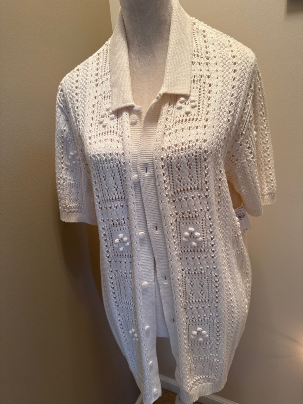 Old Navy Cream Openwork Button-Front Short Sleeve Cardigan